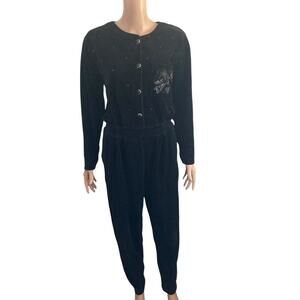 Vintage Catsuit Jumper Velvet Velour Womens Medium Black Sk & Company